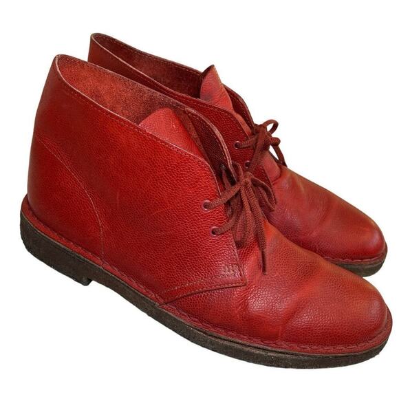 Clarks Originals Red Pebbled Leather Desert Ankle Boots Gum Soles RARE Size 9.5 - Picture 1 of 10